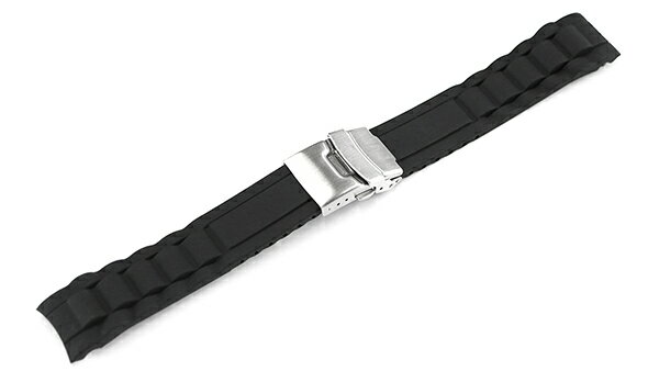 腕時計 ベルト ラバー 弓カン 20mm 22mm 黒 ブラック 三つ折れ プッシュ式 ダブルロック バックル シルバー yr-bk-s 腕時計 バンド 交換