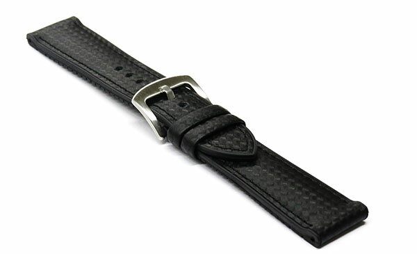 腕時計 ベルト カーボン ラバー 22mm ブラック × ブラック ステッチ kr-bk-bk