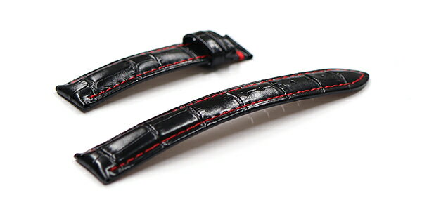 腕時計 Dバックル 交換 レザー ベルト 18mm 19mm 20mm 22mm 23mm 黒 赤 ステッチ クロコダイル型押し 牛革 l003-re-t0 Dバックル用ベルト Dバックル用ベルトのサムネイル