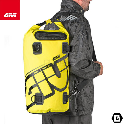 GIVI EA114FL 防水ドラムバッグ 30L容量 ネオンイエロー 高視認パターン 汎用タイプ バイク用