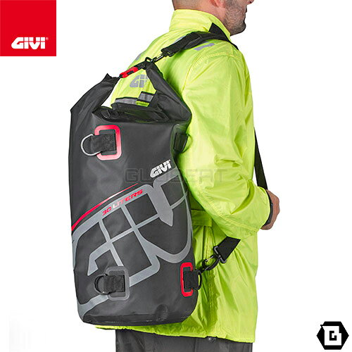 GIVI EA114GR 防水ドラムバッグ 30L容量 グレー×レッド リフレクタープリント仕様 汎用タイプ バイク用