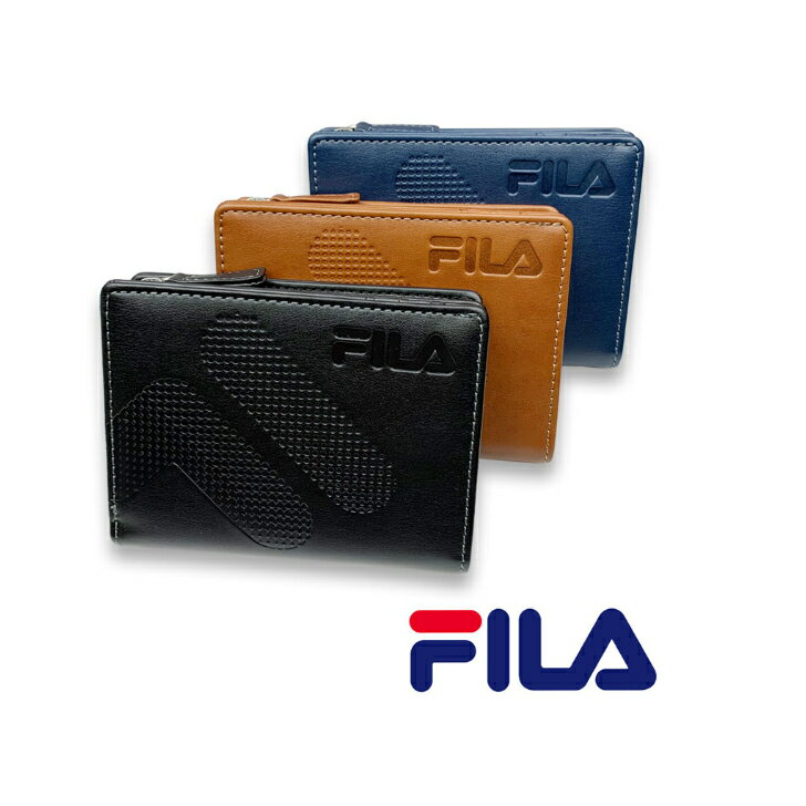 【送料無料】全3色 FILA（フィラ）ドットロゴ型押し ファスナー＆パスケース付き 2つ折り財布 ショート ウォレット フェイクレザー 定期券 メンズ レディース 男女兼用 プレゼント 贈り物