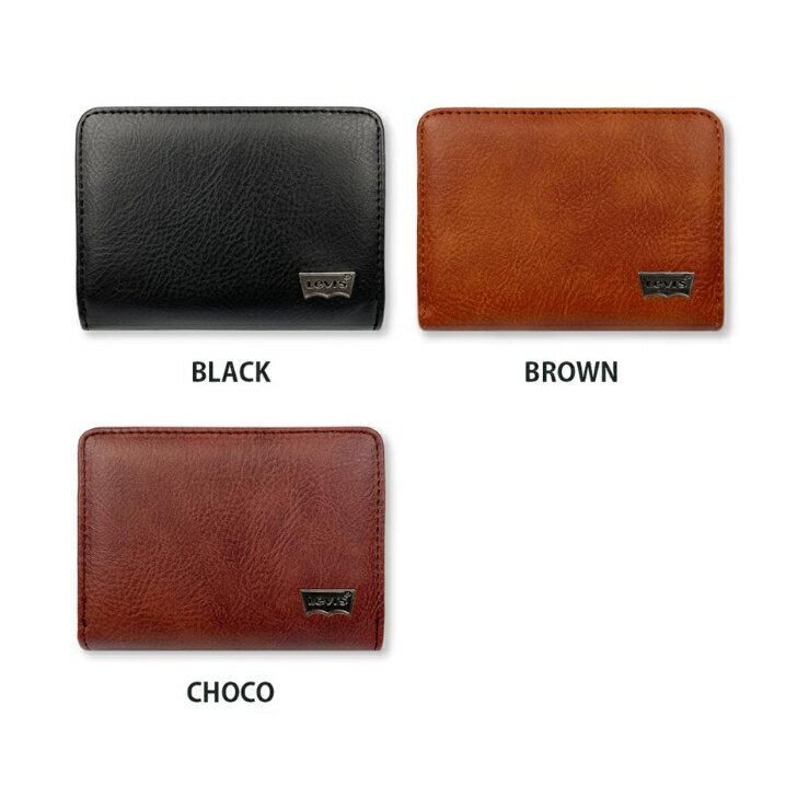 【全3色】Levis リーバイス ロゴプレート プレーンデザインエコレザー 二つ折り財布 ラウンドファスナー 小銭入れ ショートウォレット メンズ レディース プレゼント PUレザー フェイクレザー