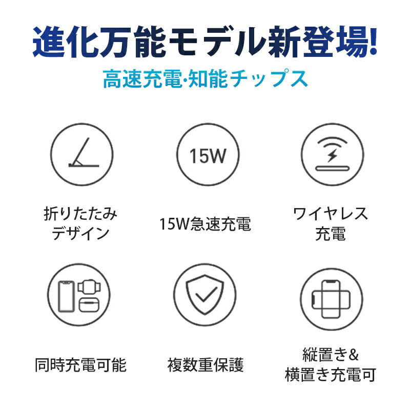 短納期 ワイヤレス充電器 3in1 15w iPhone 充電スタンド 折り畳み ワイヤレスチャージャー Airpods Qi急速充電 apple watch