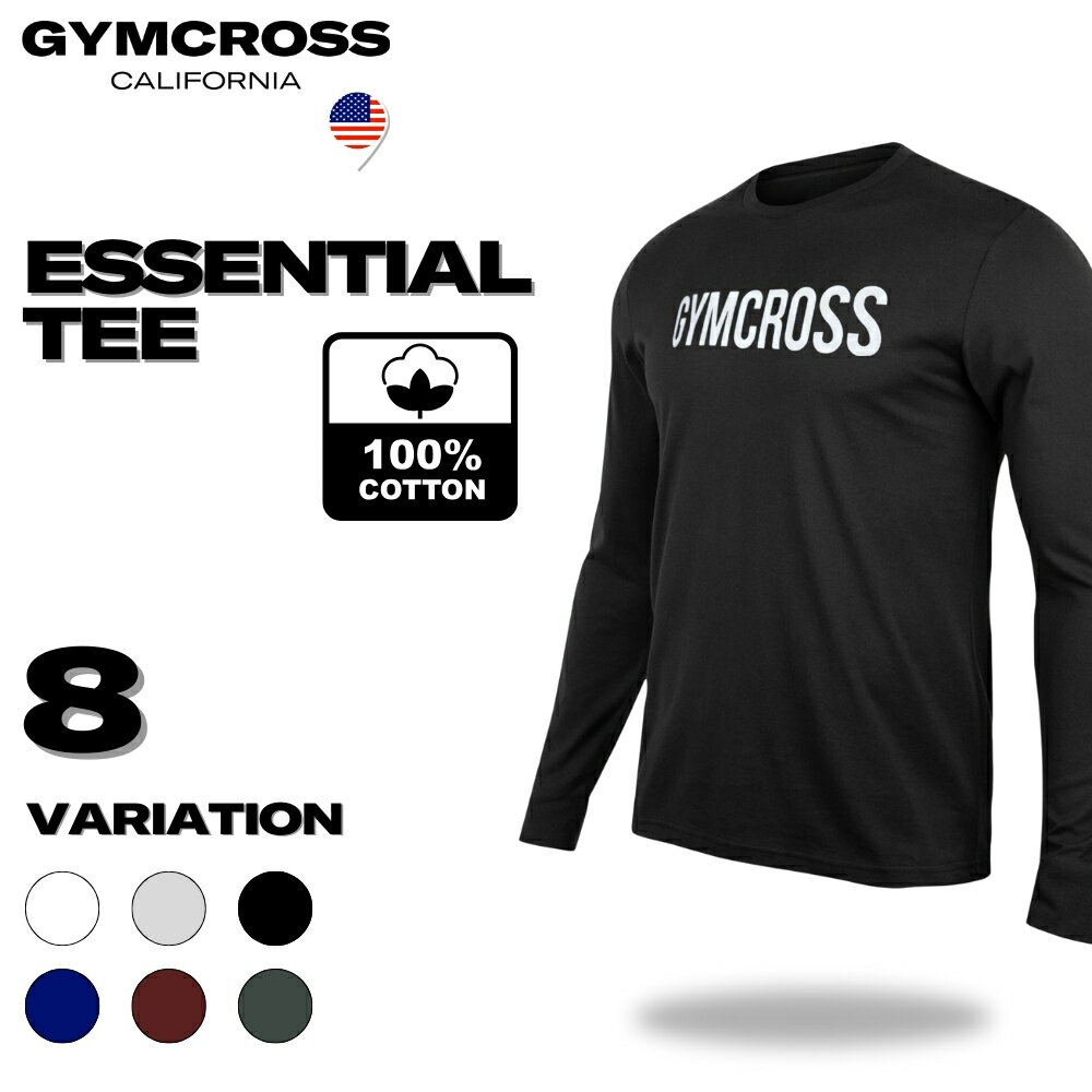 GYMCROSS ジムクロス ESSENTIAL TEE プリント長袖Tシャツ デイリーシャツ コットン フィットネスウェア ジムウェア フィットネスウェア スポーツウェア ランニングウェア メンズ ml-002