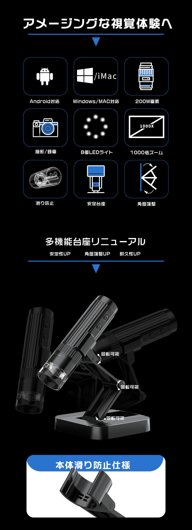 wifi �ǥ����� ������ 50-1000�ܥ����� 750mAh������¢ usb���ż� �ŻҸ����� ����� ���� ����Ĵ����ǽ 8��LED�饤���դ� IOS Android Windows�б� HD1920x1080 200W���� ��ʪ/ưʪ�ѻ� �٤�����ʪ���� ����̵��