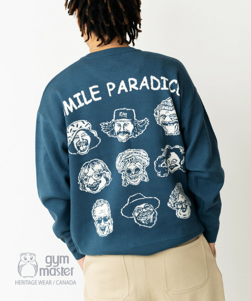 gym master 公式 ジャガードニットSMILE PARADICEクルーネック|セーター カットソー メンズ レディース 長袖 トップス 海外発送 スマイ...