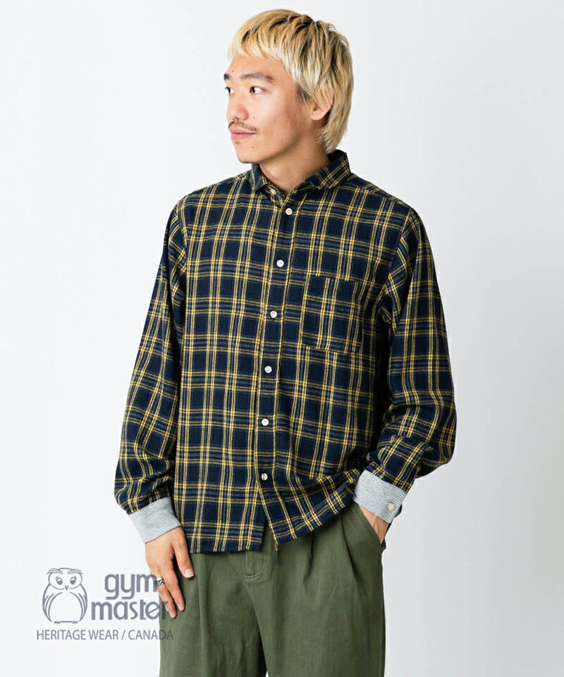 gym master 公式 2WAYショールカラーチェックネルシャツ|チェックシャツ ネルシャツ メンズ レディース 無地 長袖 トップス カジュアル 胸ポケッ...