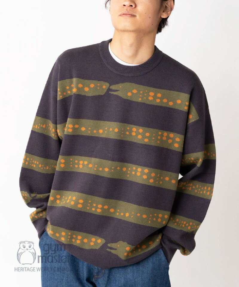 gym master 公式 ジャガードニットウツボーダークルーネック|セーター メンズ レディース 長袖 カットソー トップス ウツボ ボーダー かっこいい か...