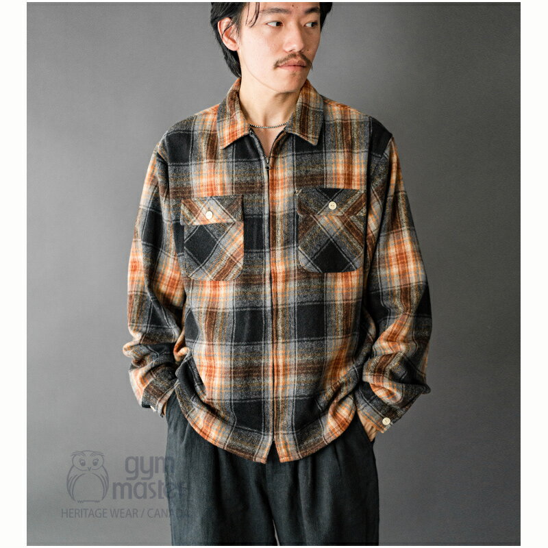 gym master 公式 ヘビーチェックネルZIPシャツシャツジャケット|チェックシャツ|メンズ|メンズ| レディース|無地|長袖|トップス|カジュアル|胸ポ...