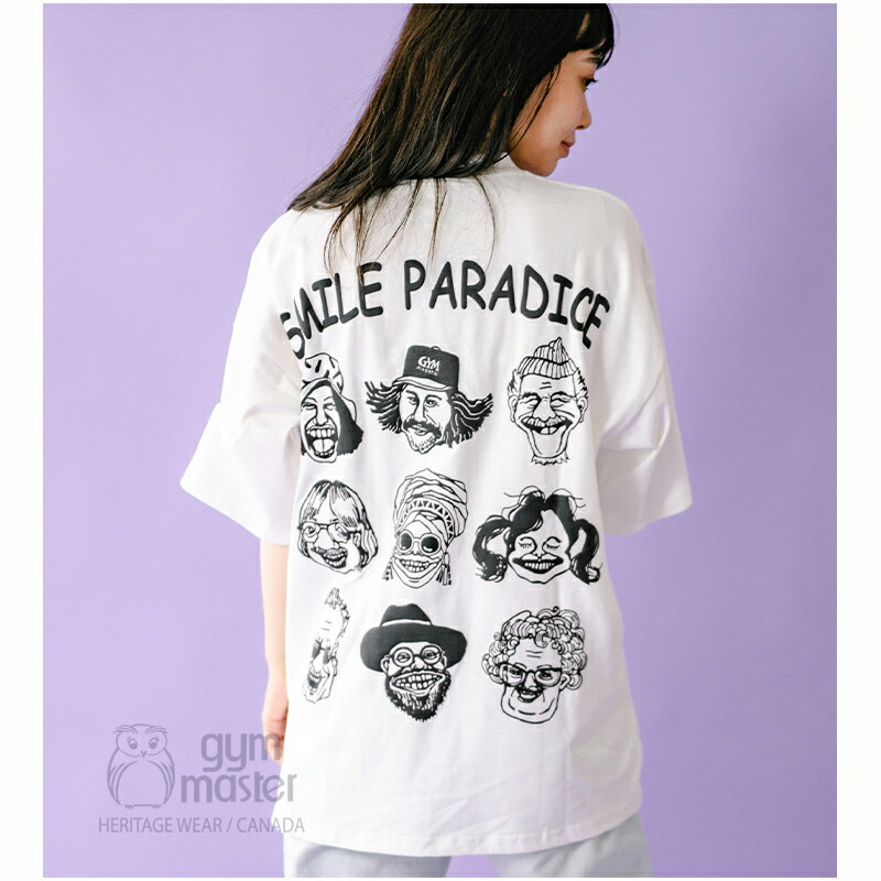 ジムマスター 公式7.4oz SMILE PARADICEビッグTEE｜プリントTシャツ バックプリント 顔 スマイル柄 メンズ レディース ユニセックス 丸首 クルーネック 半袖 カジュアル T恤衫 ビッグT ビッグシルエット 大きめ ゆったり ワイドサイズ｜gym master G121754