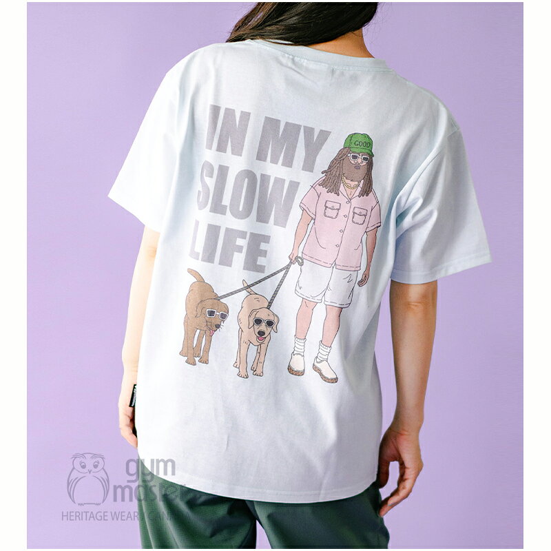 Rakuten - gym master(ジムマスター)公式SLOW LIFE TEE|メンズ|レディース|ユニセックス|丸首|クルーネック｜半袖|部屋着|綿100%|プリントtシャツ|夏服 カジュアル|犬|おじさん|散歩|かわいい|おしゃれ|T恤衫|G133769