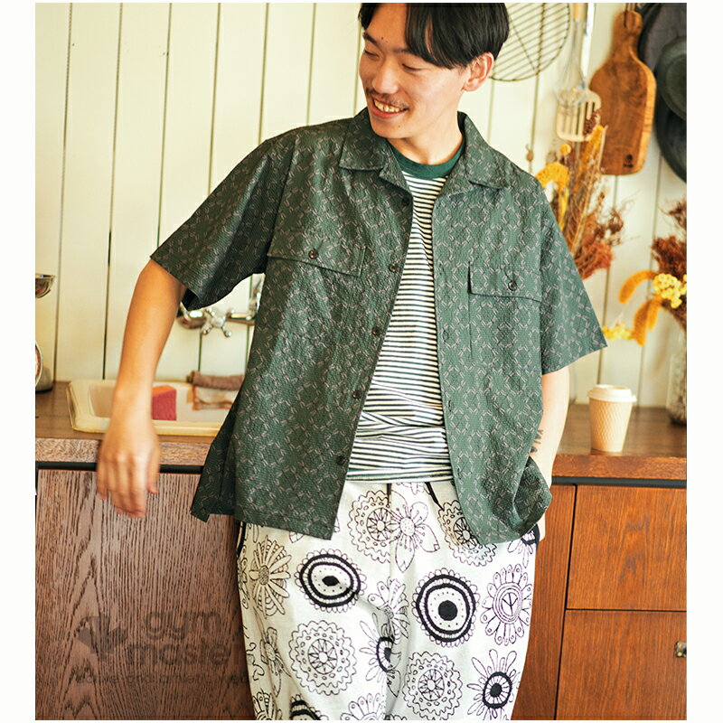 ジムマスター公式 ULシアサッカーハッピーペイントシャツ総柄|シアサッカー|メンズ| レディース|半袖|シャツ|レギュラーカラー|両胸ポケット|カジュアル|柔ら...