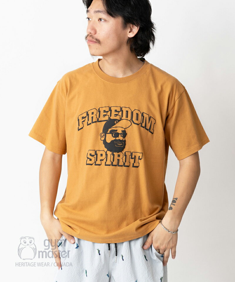 gym master 公式6.2oz 起毛天竺 FREEDOM SPIRIT Tee ｜メンズ レディース ユニセックス 丸首 クルーネック 半袖T プリントTシャツ 夏服 春夏 ホワイト ブラック キャメル 部屋着 カジュアル T恤衫｜ジムマスター G333736