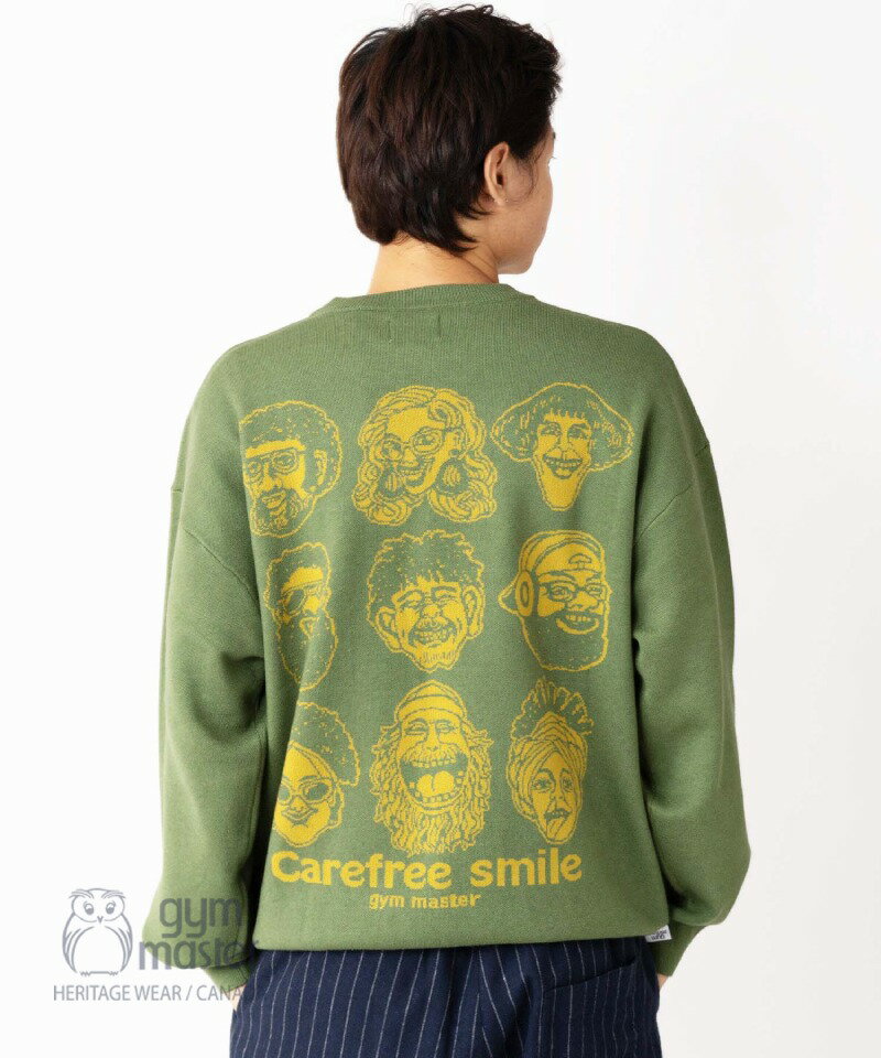 gym master 公式 ジャガードニットcarefree smileクルーネック|やみつきもっちりセーター メンズ レディース 長袖 カットソー トップス ...