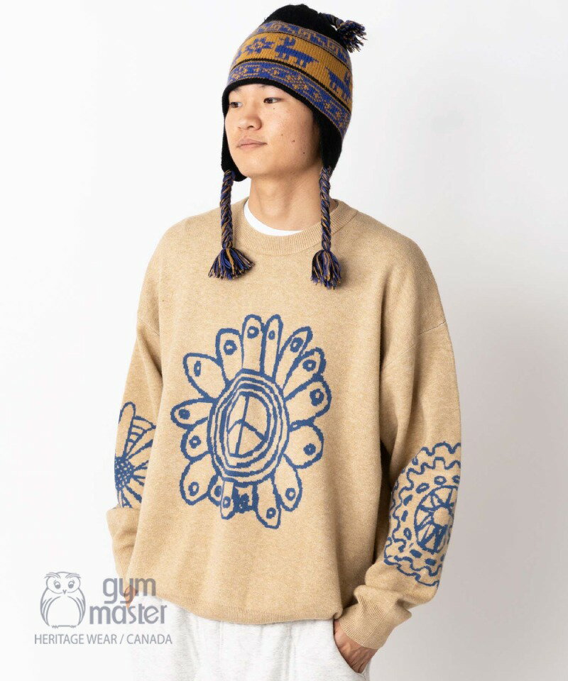 gym master 公式 ジャガードニットPEACE FLOWERクルーネック|やみつきもっちりセーター メンズ レディース 長袖 カットソー トップス かっ...