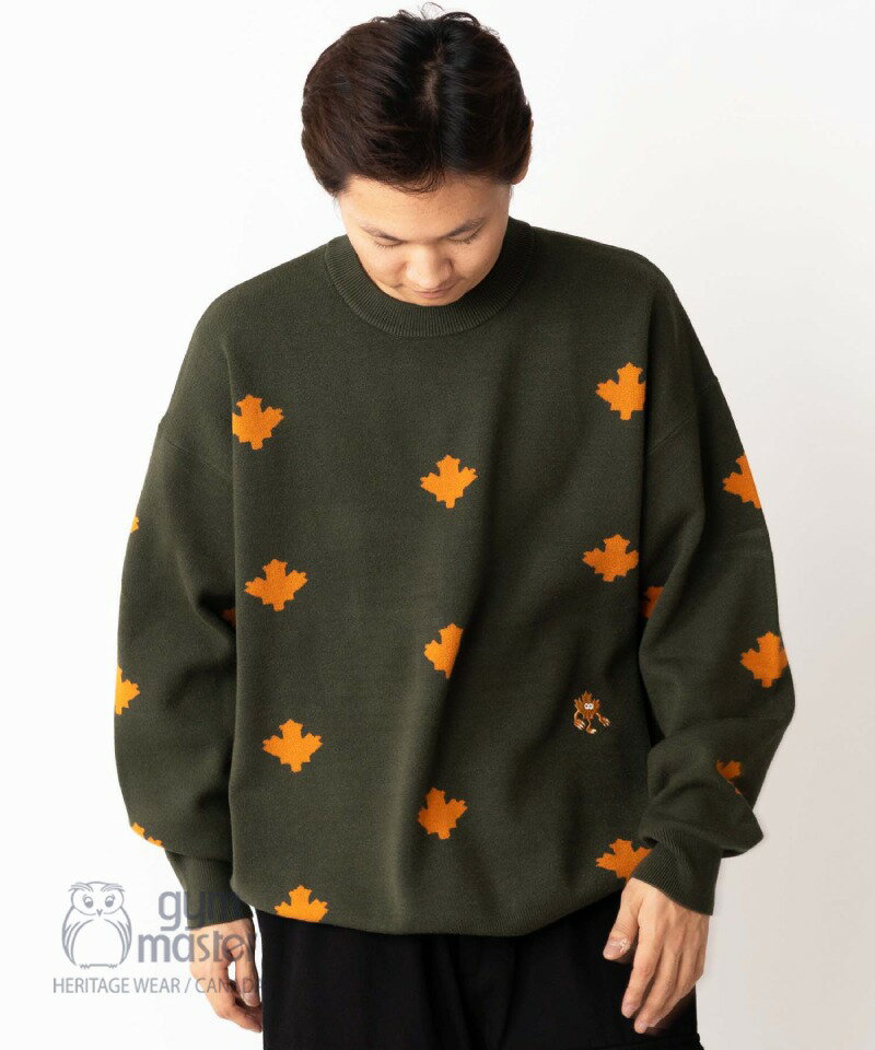 gym master 公式 ジャガードニットメープルモンスタークルーネック｜もっちりセーター メンズ レディース 長袖 カットソー トップス かっこいい かわいい おしゃれ 面白い 秋冬 秋服 冬服 ブランド やわらか 肉厚 防寒 ゆったり 暖か カナダ カエデ 楓｜ジムマスター G621799