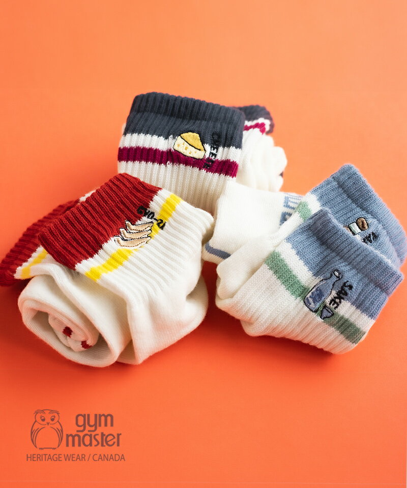 gym master(ジムマスター) ハッピー刺繍コンビソックス靴下 ショートソックス｜メンズ レディース 防蚊 虫よけ 抗菌 消臭 防臭ビール コーヒー ドーナッツかっこいい かわいい 面白い ラインソックス ギフト プレゼント 海外発送｜ゆうパケット｜G366730