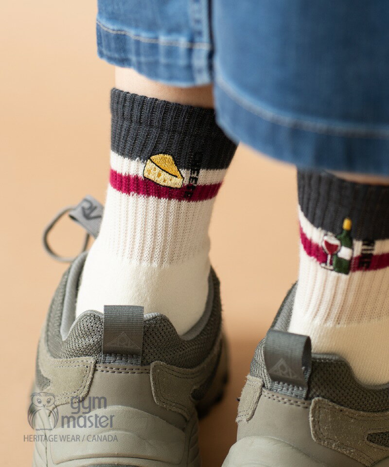 gym master(ジムマスター) ハッピー刺繍コンビソックス靴下 ショートソックス｜メンズ レディース 防蚊 虫よけ 抗菌 消臭 防臭ビール コーヒー ドーナッツかっこいい かわいい 面白い ラインソックス ギフト プレゼント 海外発送｜ゆうパケット｜G366730