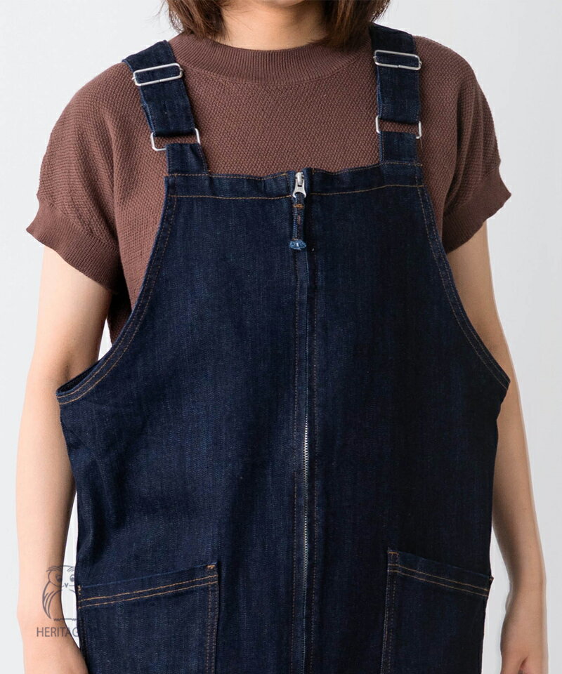 gym master 公式10ozストレッチデニム&カツラギジャンバースカート｜ロングスカート｜デニム｜カツラギ｜レディース コットン 秋冬 春夏 オールシーズン カジュアル シンプル おしゃれ ワーク 作業着 フロントジップ｜ジムマスター G421746