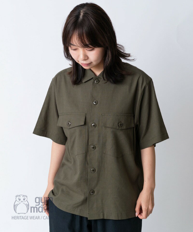 gym master 公式 麻レーヨンシャツ|メンズ レディース ユニセックス 半袖シャツ サファリシャツ ミリタリーシャツ 両胸ポケット アウトドア シンプル...