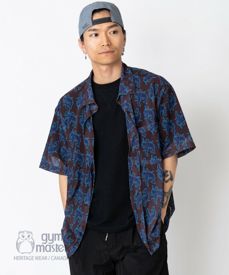 gym master 公式ハッピーペイントメッシュシャツ メンズ レディース ユニセックス シャツ 半袖 総柄 メッシュ シアー 透け UV 春 梅雨 男女兼用...