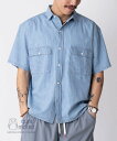 gym master 公式ライトデニムシャツ|メンズ レディース ユニセックス リンネ 半袖シャツ 両胸ポケット アウトドア シンプル カジュアル 無地 開襟シ...
