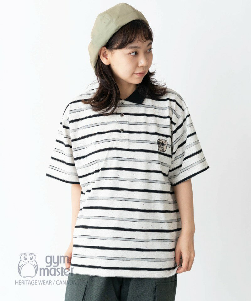 gym master 公式ブルドッグ刺繍ボーダーポロシャツ メンズ レディース ポロシャツ ボーダー 衿 ブルドッグ 刺繍半袖 トップス カットソー カジュアル...