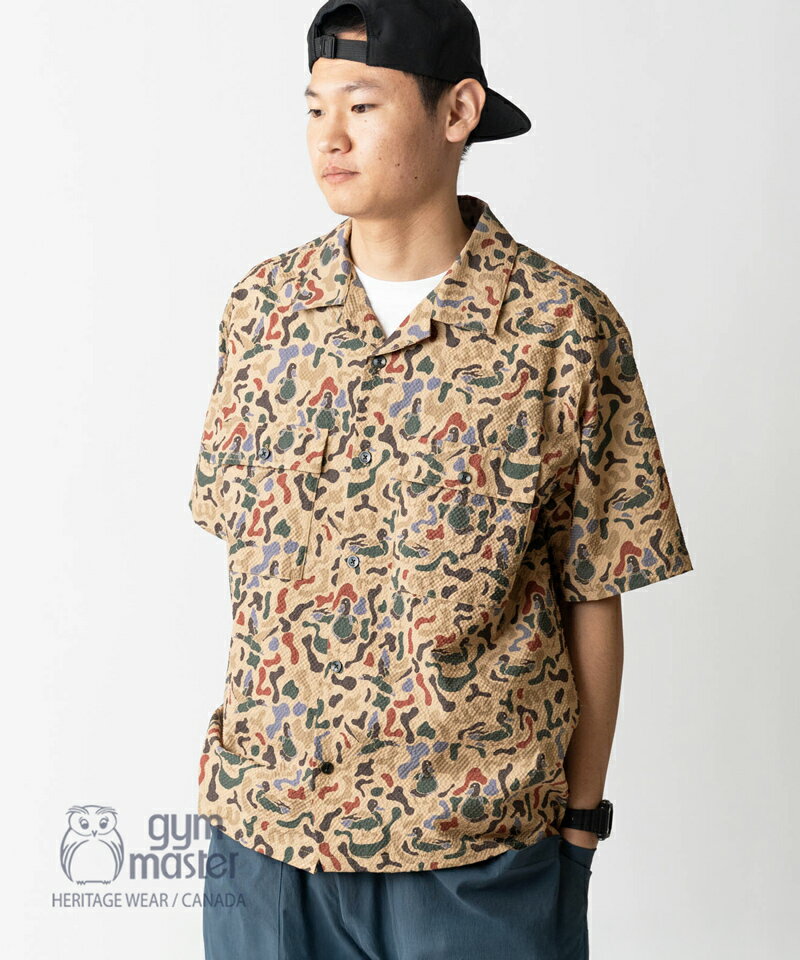 gym master 公式 ULシアサッカーハッピーペイントシャツ|総柄 メンズ レディース 半袖シャツ 開襟 オープンカラー 胸ポケット カジュアル 柔らか ...