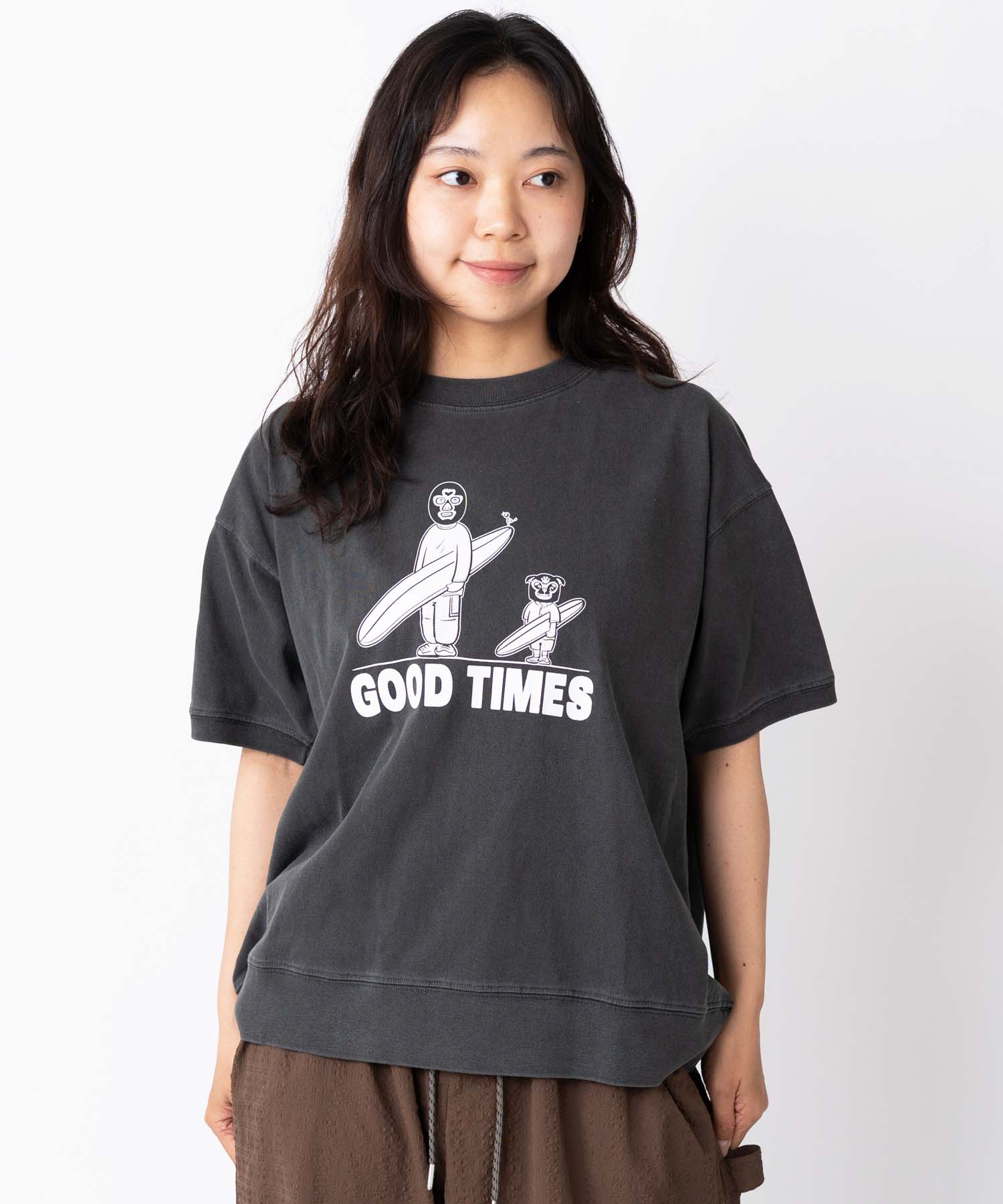 gym master 公式 6.2oz ピグメントGOOD TIMES ビッグTee｜レディース ユニセックス 春夏 夏服 トップス Tシャツ プリントTシャツ 半袖 かわいい おしゃれ 覆面レスラー プロレス マスクマン カジュアル サーフ サーフィン ボード シンプル ブランド｜ジムマスター G733784F
