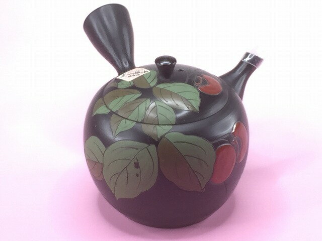 ＜伝統工芸士作＞常滑焼黒泥急須270cc絵付け　柿柄【楽ギフ_包装】【楽ギフ_のし】のサムネイル