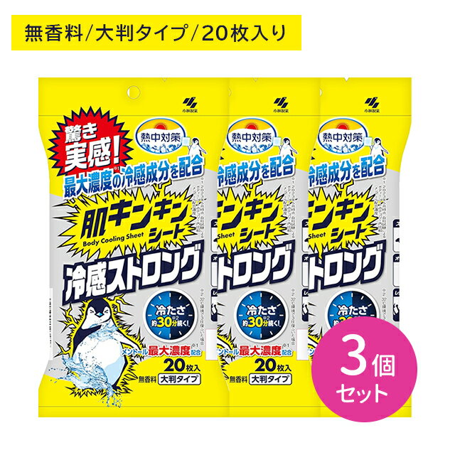 【3個セット】熱中対策 肌キンキンシート 冷感ストロング 無香料 20枚入 ひんやり 冷たい さっぱり すっきり リフレッシュ 厚手 大判 汗 べたつき 持続 スポーツ 運動 レジャー フェス 外仕事 屋外作業 ボディ 身体 小林製薬