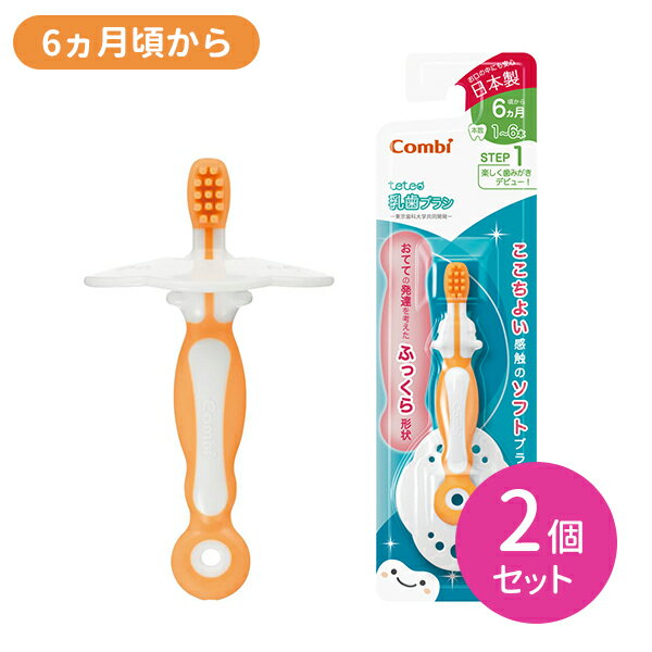 【お買い物マラソン ポイントUP!】テテオ はじめて歯みがき 乳歯ブラシ STEP1 2個セット 赤ちゃん 乳幼児 歯ブラシ 初めて オーラルケア 口腔ケア 虫歯予防 握りやすい やわらかい ふっくら形状 ベビー用品 コンビ combi