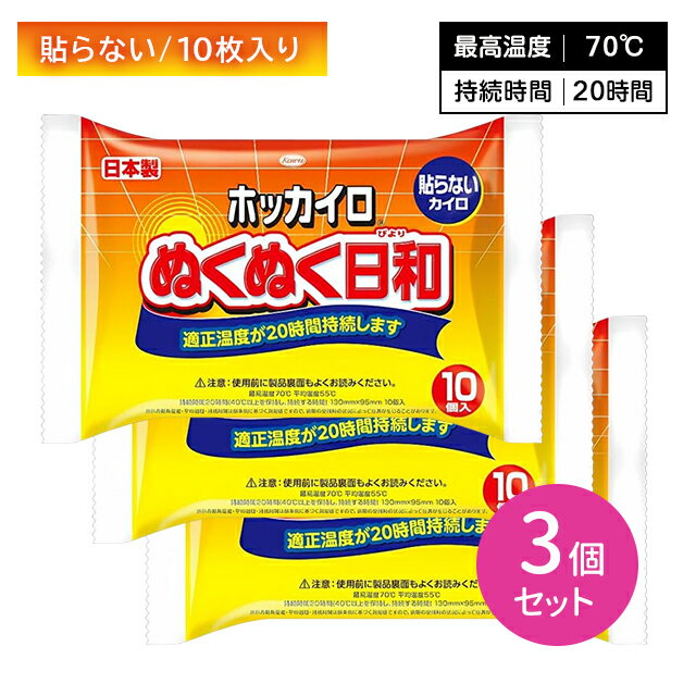 【3個セット】ホッカイロ ぬくぬく日和 貼らないタイプ 10枚入 ぬくもり 温かい 20時間持続 使い捨て 手軽 冬 冷え 防寒 寒さ対策 レジャー スポーツ観戦 屋外作業 興和