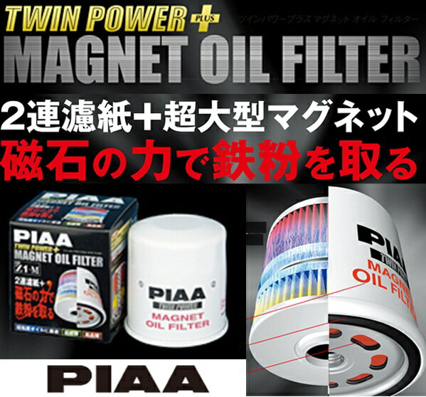 磁力で鉄粉除去！ PIAA ツインパワーマグネットオイルフィルター Z8-M