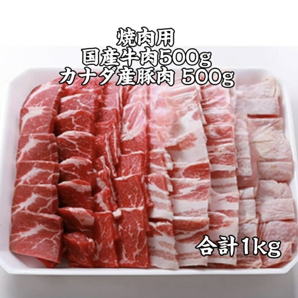 【市場直送】焼肉用 国産牛もも肉500g 豚肉 500g 合計1kg 約4~5人前 焼肉 バーベキュー 送料無料（北海..