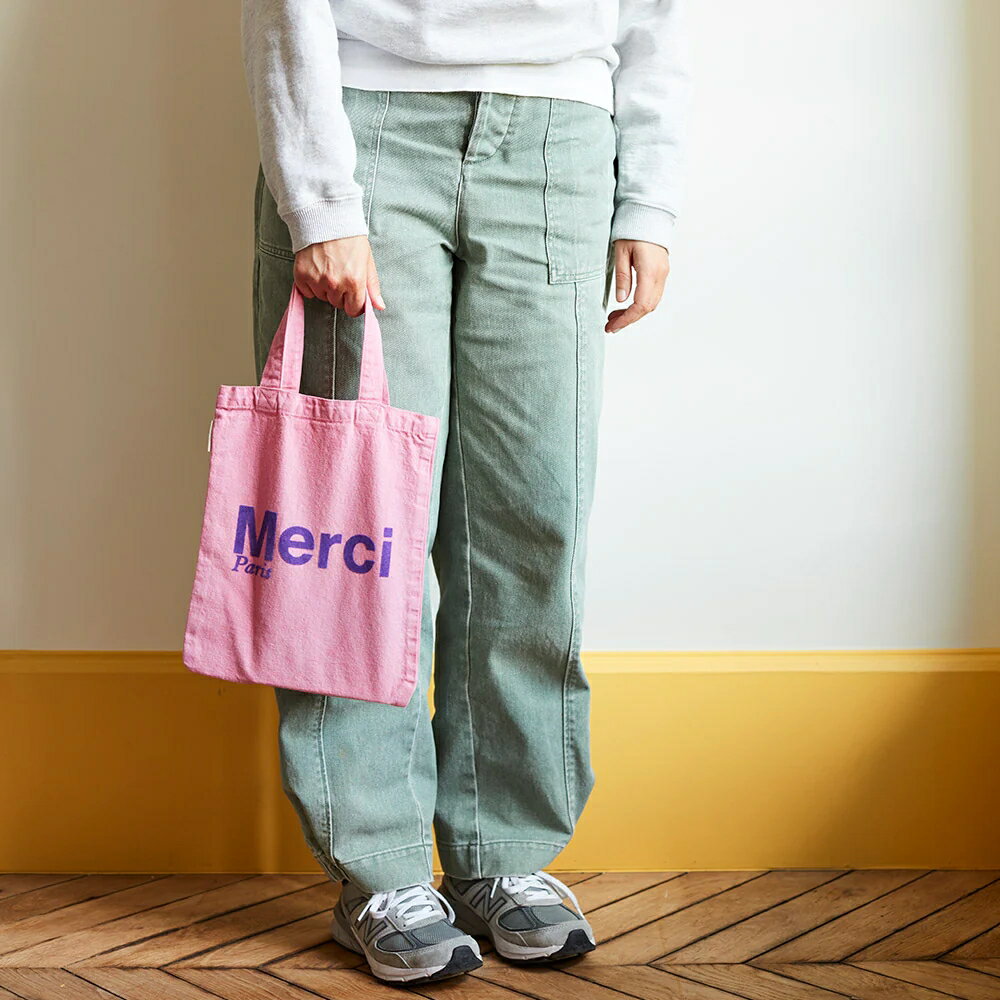 日本未発売【パリ直輸入】Merci cotton Tote Bag - Rose メルシーパリ トートバッグ コットンBIO製 ローズピンク Mini