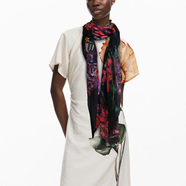 【50%off】【送料無料】デシグアル Desigual Foulards(フラール)長方形スカーフ ファッション雑貨 (カラフルフラワー)