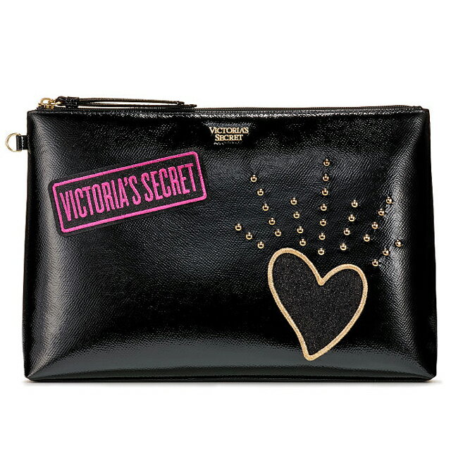 ヴィクトリアズシークレット ポーチ 【送料無料】VICTORIA'S SECRET Patch Pouch ヴィクトリアシークレット ポーチ 小物入れ コスメポーチ 大きめ ブラック