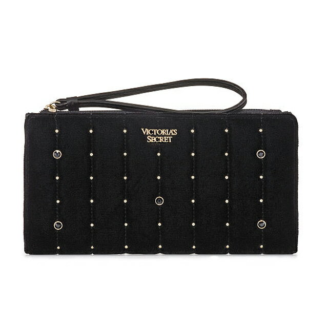 【送料無料】VICTORIA'S SECRET Velvet Stud Slim Wristlet ヴィクトリアシークレット 財布 ビクトリア 長財布 フルジップ ウォレット ベルベット スタッズ ブラック