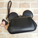 【中古品】ディズニー × コーチ Disney × COACH レザー がま口 クラッチバッグ キスロック リストレット ミニー ブラック