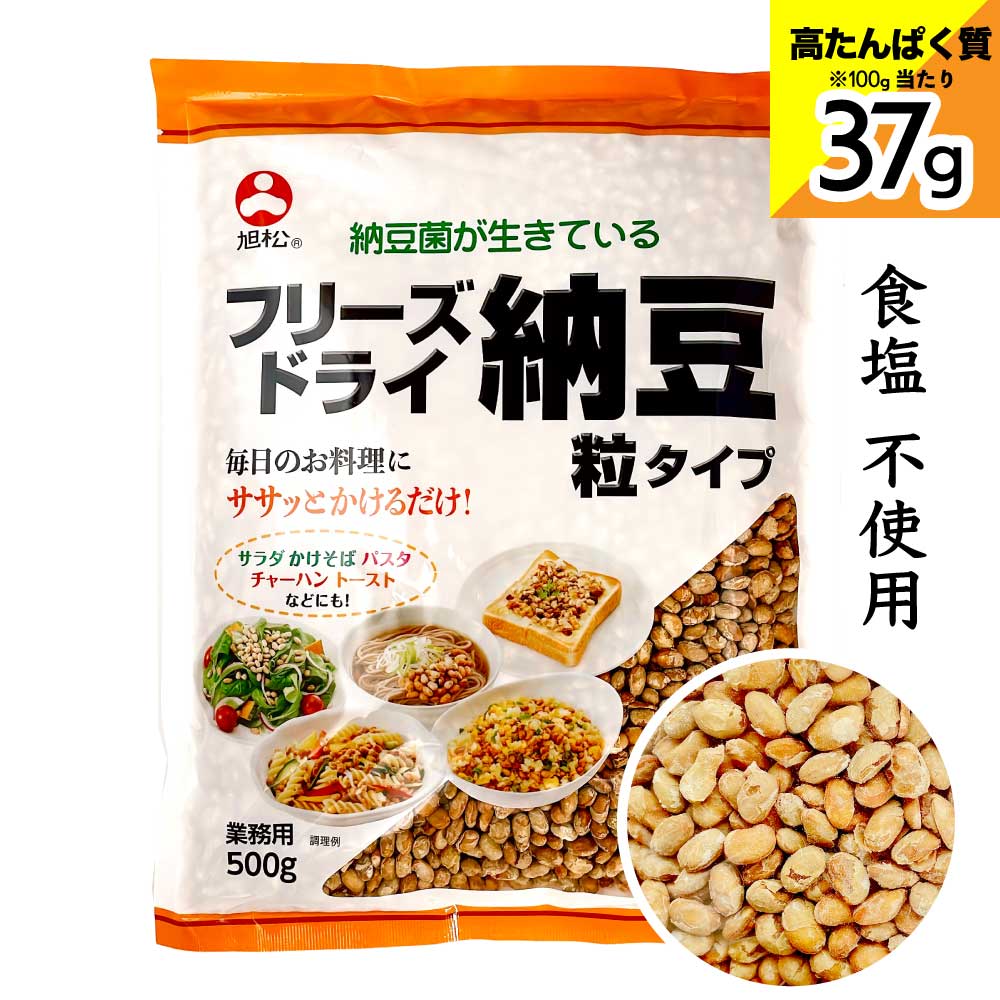 フリーズドライ 納豆 旭松食品 ［粒タイプ］500g 業務用 小粒納豆 常温 無塩 たんぱく質 納豆菌 ヘルシー 健康 サクサク 調味料 徳用パック 「ドライ納豆」 JC 送料無料