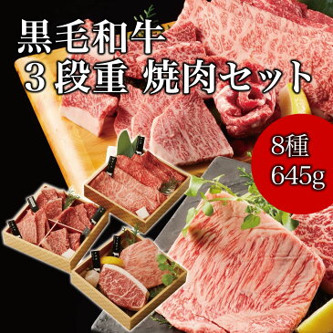 お中元 飛騨牛 黒毛和牛 国産牛 8種 3段重 焼肉セット 645g 高級 国産牛 A4 A5 等級 焼肉 牛肉 おせち 人気メニュー お店の味 国産 和牛 安心 安全 焼肉牛兵衛 送料無料