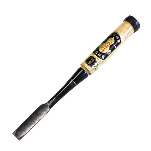 ■伝統工芸士 岩崎鑿製作所 左のぶ弘 追入鑿 芯持樫柄 黒裏 イブシ スリ合わせ無し 手打黒桂 一枚裏 五分(15mm) 普通裏 のみ ノミ 大工道具 職人用 本職用