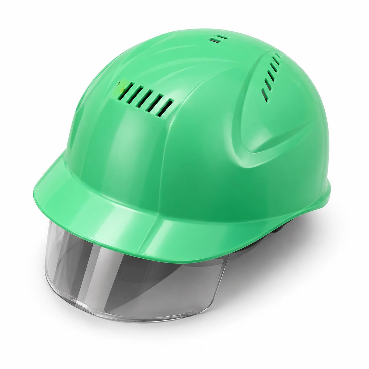 ■トーヨー 軽作業ヘルメット ケーボープラス 緑 シールドレンズ 帽子 命綱 防災 安全 h-express-10007579 ハーティ・エクスプレス パッケージ画像