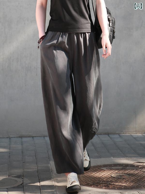 ゆったり イージーパンツ レディース 2025夏 薄手 カジュアル レディース パンツ 揺れ 銅 アンモニウム..