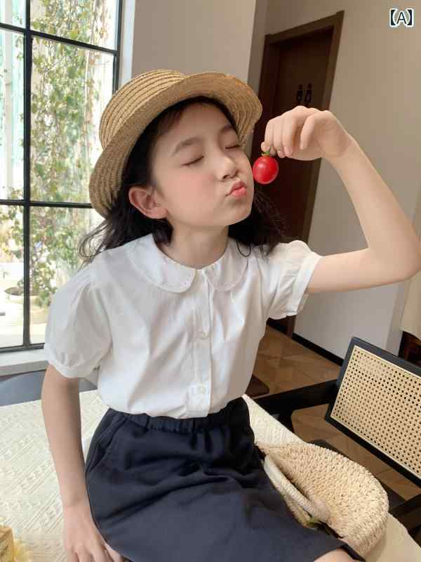 キッズ ブラウス 女の子用 JUNE NUAN フランス製 夏 女の子 コーマ コットン スイート ドール カラー ピンクドット 刺繍 ホワイト パフスリーブシャツ