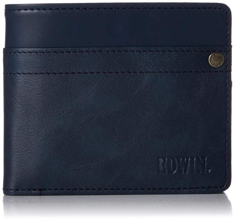 [エドウィン] 二つ折財布 0510634 エンボスロゴ リベット 中ベラ 合皮 再生革 紙幣収納 小銭収納 カード収納 箱付き メンズ