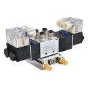 Heschen 電気空気圧ツインソレノイドバルブ 4V230C-08 12VDC PT1/4 5WAY3ポジション マニホールドベース マフラー クイックフィッティングセット CE