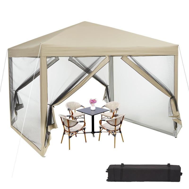 Euker ワンタッチタープテント 3段階調節 UVカット 日よけ 高耐水 組立簡単 天幕/サイドシート4枚付 キャノピーポール付き キャンプ 3mx3m アウトドア